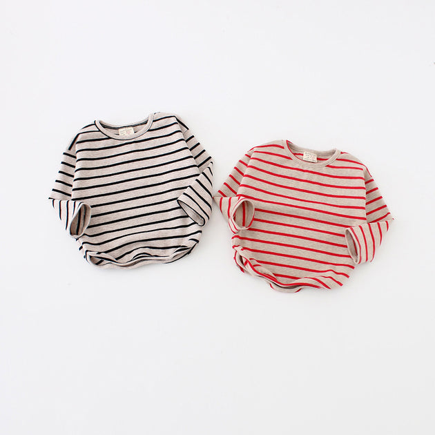 Fashion Striped Print Cotton Long Sleeve T Shirts