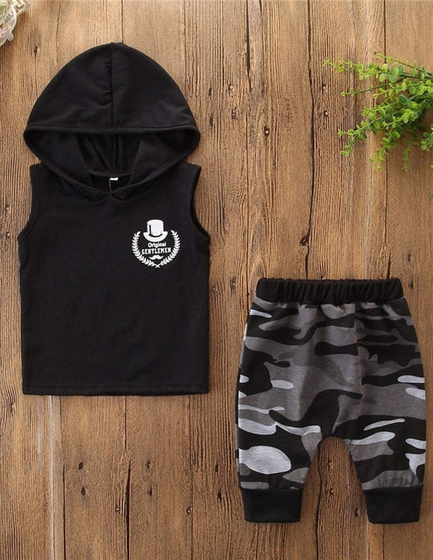 2PCS Boy Sleeveless Hooded Outfits