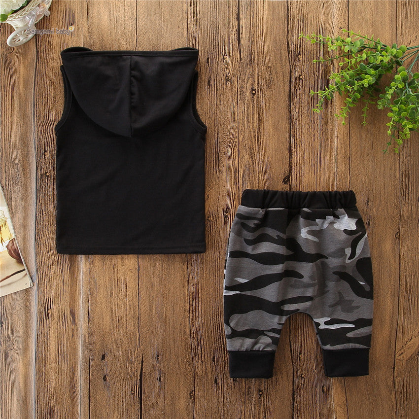 2PCS Boy Sleeveless Hooded Outfits