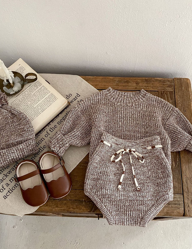 Baby Girl Mixed Color Knitted Hat 3-Pcs Set