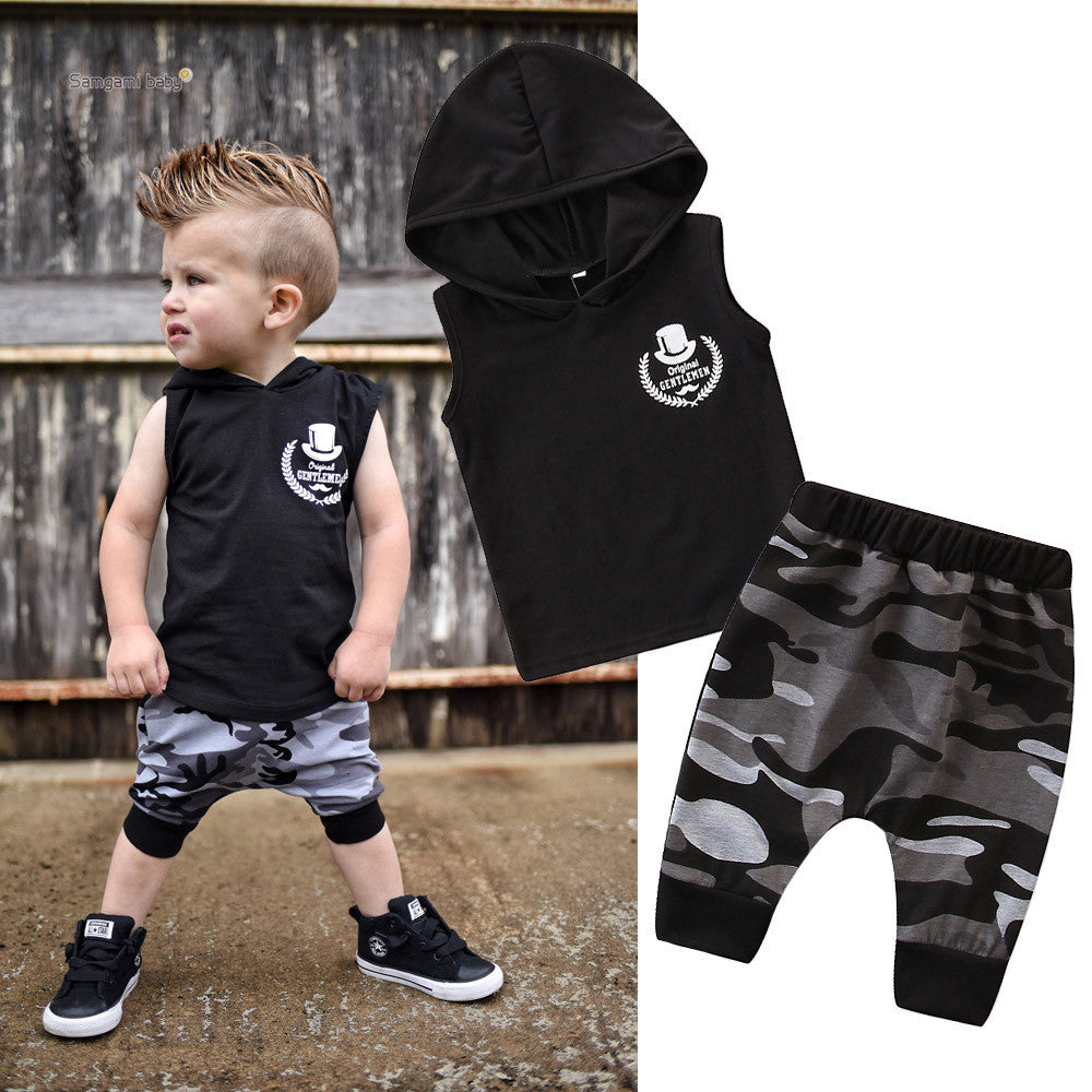 2PCS Boy Sleeveless Hooded Outfits
