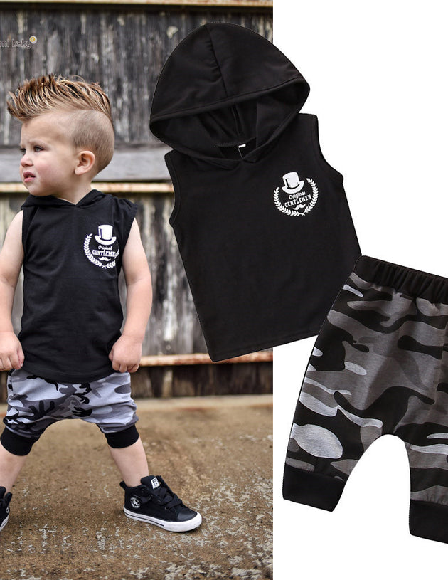 2PCS Boy Sleeveless Hooded Outfits