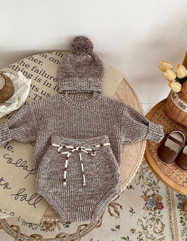 Baby Girl Mixed Color Knitted Hat 3-Pcs Set